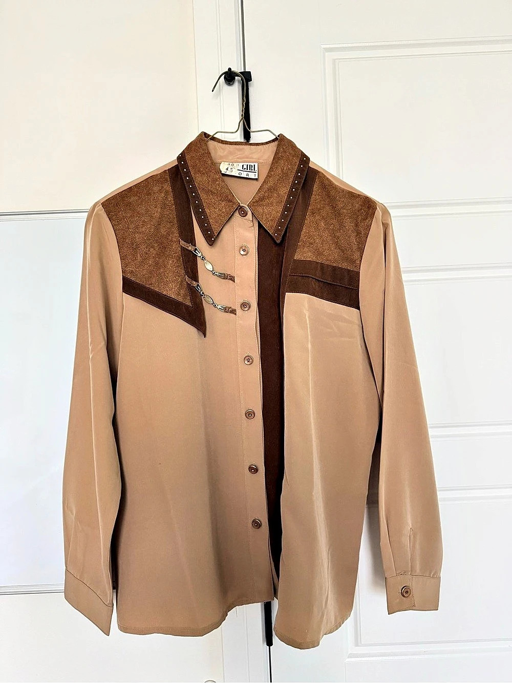 City Girl Sport Western Button-Down Shirt Brown & Tan Small